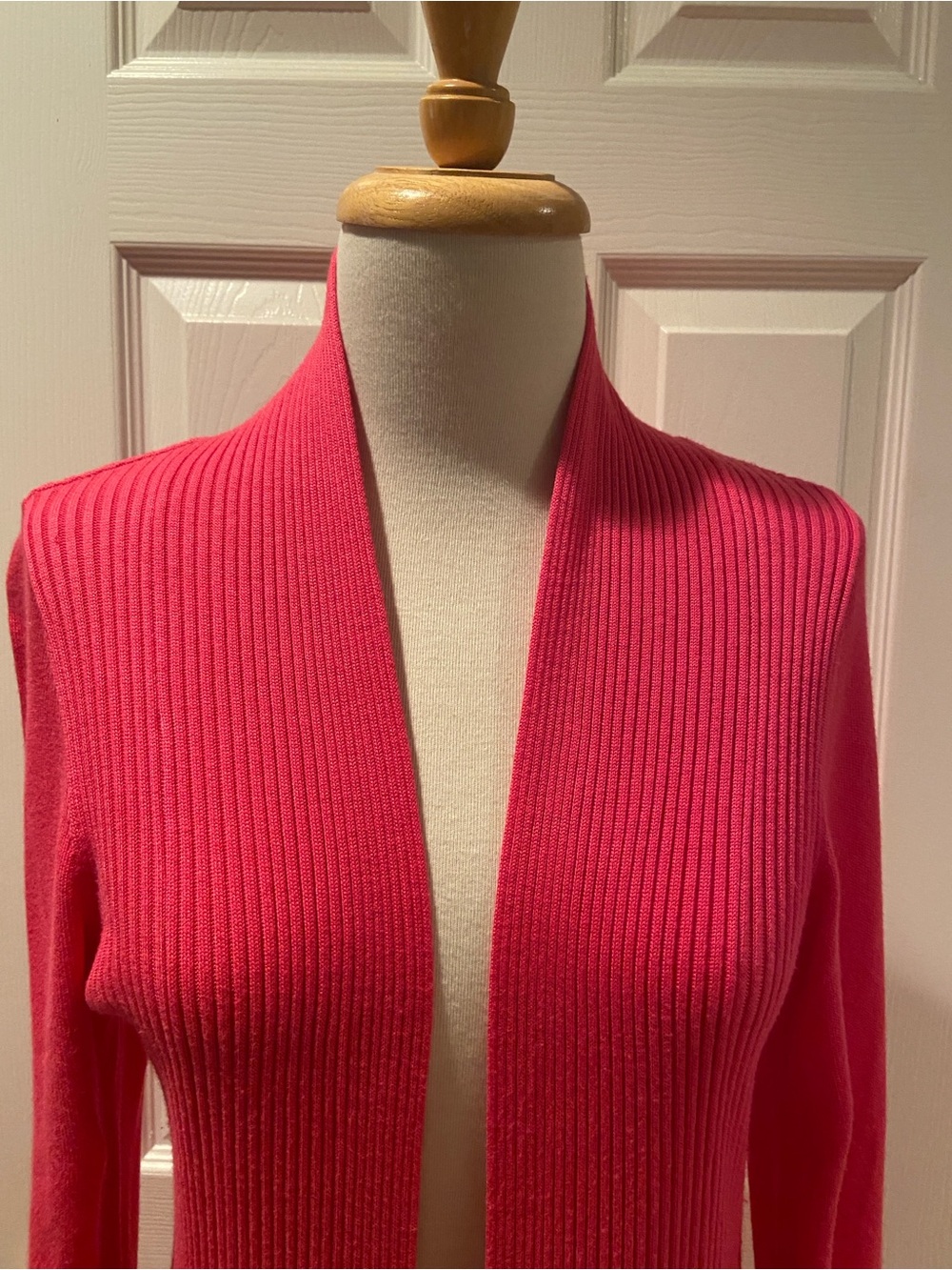 Willi Smith Large L Long Fitted Open-Front Deep Pink Cardigan Ribbing Detail